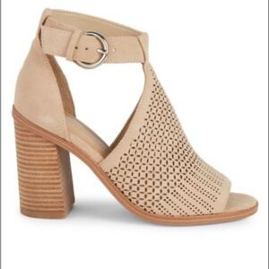 Marc Fisher Size 8.5 Vixen Women's Tan Peep-Toe Block Heel Sandals